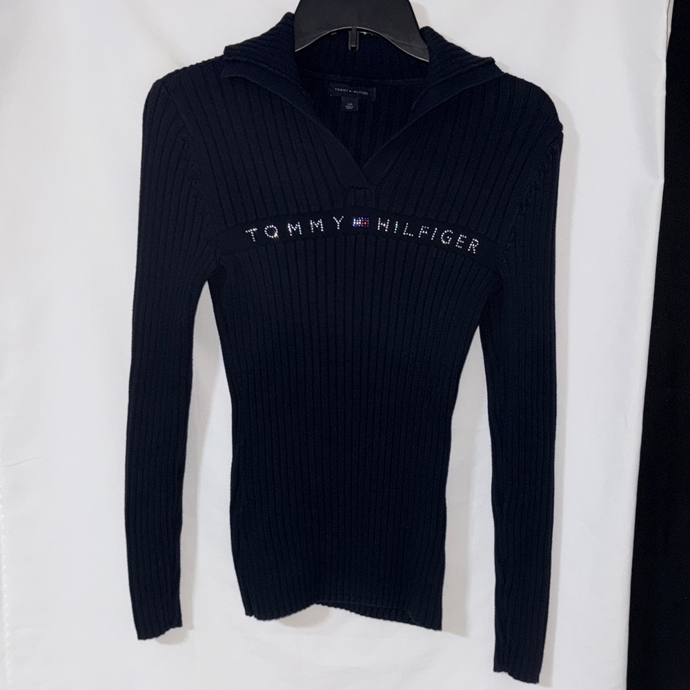 Tommy Hilfiger Women's Navy Cowl Neck Sweater with Bling